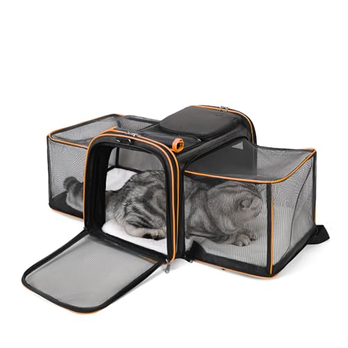 Erweiterbare Haustier-Tragetasche, TSA-zugelassene Haustier-Tragetasche, weiche Seiten, zusammenklappbare Reisetasche für Katzen und Hunde (Tangerine) von GuaziV