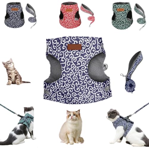 Niowatchted Cat Vest Harness and Leash, Nio Watchted Cat Dogs Vest Harness and Leash Anti-Break Away Chest Strap Cats Clothes, Adjustable Pet Harness Jackets Soft Comfortable (Blue, M) von Guegalls