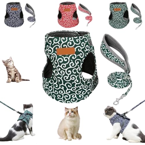 Niowatchted Cat Vest Harness and Leash, Nio Watchted Cat Dogs Vest Harness and Leash Anti-Break Away Chest Strap Cats Clothes, Adjustable Pet Harness Jackets Soft Comfortable (Green, M) von Guegalls