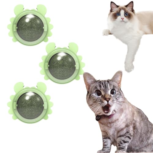 Plothuge Catnip Wall Ball - Catnip Balls That Stick on Wall - Self-Adhesive Catnip Teeth Cleaning Edible Ball - Teeth Cleaning Dental Cat Toys - Catnip Roller Ball Rotate Wall Mounted Ball (3*green) von Guegalls