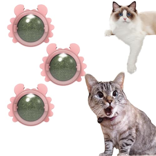 Plothuge Catnip Wall Ball - Catnip Balls That Stick on Wall - Self-Adhesive Catnip Teeth Cleaning Edible Ball - Teeth Cleaning Dental Cat Toys - Catnip Roller Ball Rotate Wall Mounted Ball (3*pink) von Guegalls