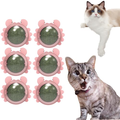 Plothuge Catnip Wall Ball - Catnip Balls That Stick on Wall - Self-Adhesive Catnip Teeth Cleaning Edible Ball - Teeth Cleaning Dental Cat Toys - Catnip Roller Ball Rotate Wall Mounted Ball (6*pink) von Guegalls