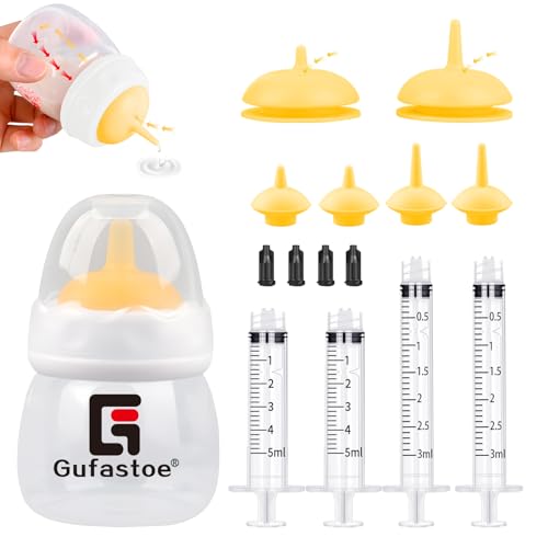 Gufastoe Aufzuchtflasche Haustier, Kätzchen Welpen Flaschen für Still Kit, mit Fütterungsnippel und Spritzen für alle Rassen von Welpen Kätzchen und andere Tiere,15 Stück Gelb von Gufastoe