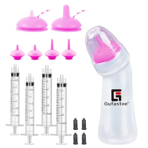Gufastoe Haustier Aufzuchtflasche, mit Fütterungsnippel und Spritzen Kätzchen Welpen Flaschen für Still Kit für Welpen Hund Katze oder andere Neugeborene Haustiere,15 Stück (Rosa) von Gufastoe