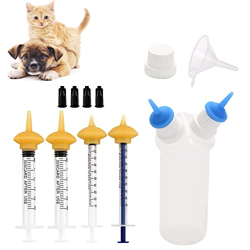 Gufastoe Haustier-Futterflasche mit zwei Silikon-Nippeln und Spritzen für Welpen, Hunde, Katzen oder andere Haustiere von Gufastoe