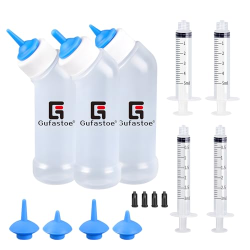 Gufastoe Kätzchen Welpen Flaschen für Still Kit, Pet Feeder Flasche mit Fütterungsnippel und Spritzen für alle Rassen von Welpen Kätzchen und andere Tiere (Blau) von Gufastoe
