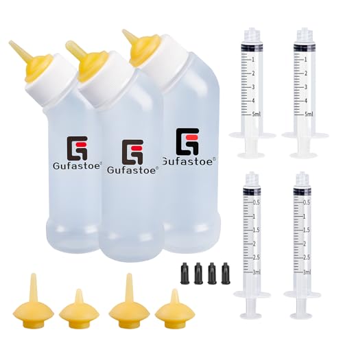 Gufastoe Kätzchen Welpen Flaschen für Still Kit, Pet Feeder Flasche mit Fütterungsnippel und Spritzen für alle Rassen von Welpen Kätzchen und andere Tiere (Gelb) von Gufastoe