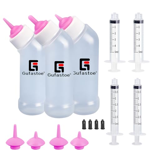 Gufastoe Kätzchen Welpen Flaschen für Still Kit, Pet Feeder Flasche mit Fütterungsnippel und Spritzen für alle Rassen von Welpen Kätzchen und andere Tiere (Pink) von Gufastoe