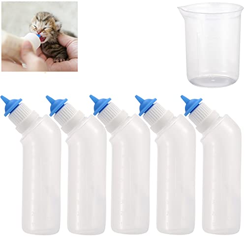Gufastoe Mini-Nippel aus Silikon, mit Flasche, für Welpen, Hunde, Katzen oder andere Haustiere, Blau, 5 Stück von Gufastoe