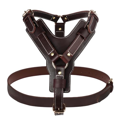 Guiding Star Hundegeschirr aus Leder, strapazierfähiges Hundegeschirr für große Hunde, weiche Hundeweste mit verstellbaren Trägern für große, extra große Hunde, Weste 49,5 - 66 cm, Dunkelbraun von Guiding Star