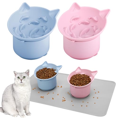 Guiqulai 2 Pack Slow Feeder Katzennäpfe, geneigter erhöhter Futternapf mit rutschfestem Silikonboden für Verdauung & Anti-Erbrechen, Rosa & Blau Guiqulai 2 Pack Slow Feeder Katzennäpfe, geneigter erhöhter Futternapf mit rutschfestem Silikonboden für Verdauung & Anti-Erbrechen, Rosa & Blau von Guiqulai