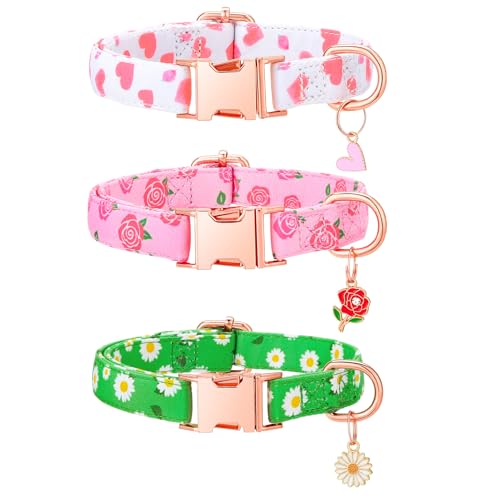 Guiqulai Hundehalsbänder mit Blumenmuster für kleine Hunde, rosa Hundehalsband mit Blumenanhänger, für Mädchen, Hündinnen, verstellbare Welpenhalsbänder, Haustierhalsband, 3 Stück Guiqulai Hundehalsbänder mit Blumenmuster für kleine Hunde, rosa Hundehalsband mit Blumenanhänger, für Mädchen, Hündinnen, verstellbare Welpenhalsbänder, Haustierhalsband, 3 Stück von Guiqulai