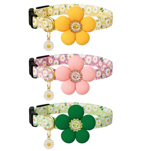 Hundehalsbänder mit Blumenmuster für kleine Hunde, mit Blumenanhänger für Mädchen, Hündinnen, niedliches Welpenhalsband, 3 Stück Hundehalsbänder mit Blumenmuster für kleine Hunde, mit Blumenanhänger für Mädchen, Hündinnen, niedliches Welpenhalsband, 3 Stück von Guiqulai