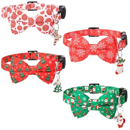 Katzenhalsbänder mit Fliege und Glöckchen, verstellbares Katzenhalsband mit Anhänger, für weibliche und männliche Katzen, 4 Stück Katzenhalsbänder mit Fliege und Glöckchen, verstellbares Katzenhalsband mit Anhänger, für weibliche und männliche Katzen, 4 Stück von Guiqulai