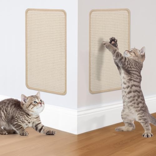 Guittly 2er Set (40X20cm) kratzbretter Katze, Kratzmatte Katze, Kratzbrett Wand, Katzenkratzbretter, Kratzmatte für Katze mit Klebeband, Kratzmatte Katze Wand (Beige) von Guittly