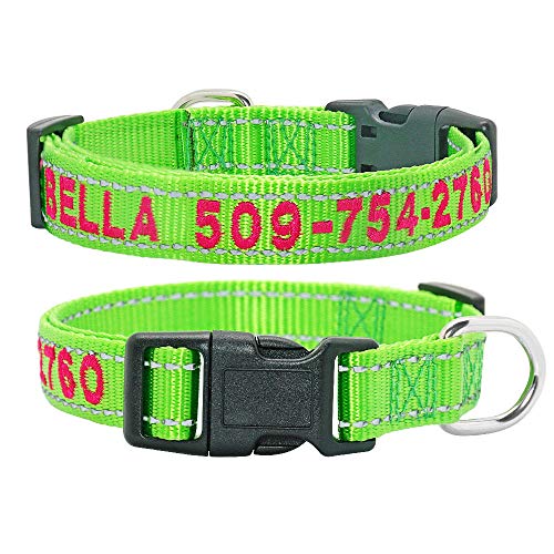Gulunmun Benutzerdefinierte Hunde ID Halsband Nylon Flanell Bestickte Hunde Halsbänder Personalisierte Kosename Telefonnummer Halskette Für kleine große Hunde SM L-21GREEN-RO_L von Gulunmun
