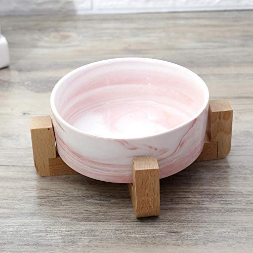 Fressnäpfe Für Hunde Fressnäpfe Für Katzen Marmorierte Keramikschale Mit Holzregal Für Tiernahrung Wassertrinker @ Pink, von Gulunmun