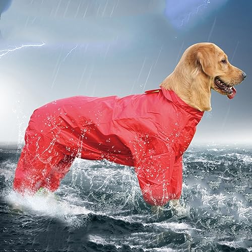 Gulunmun Outdoor-Regenmantel Für Große Hunde,Wasserdicht,Kleidung Für Große Hunde,All-Inclusive-Regenjacke,Reflektierend,Mittelgroßer Poncho Für Große Hunde,Rot,5XL von Gulunmun