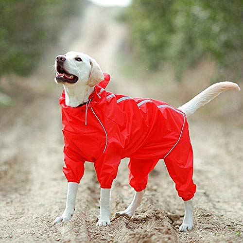 Gulunmun Regenjacken Für Hunde Haustier Hund Regenmantel Reflektierende wasserdichte Kleidung High Neck Kapuzenoverall Für Kleine Große Hunde Regen Mantel -Red_20 von Gulunmun