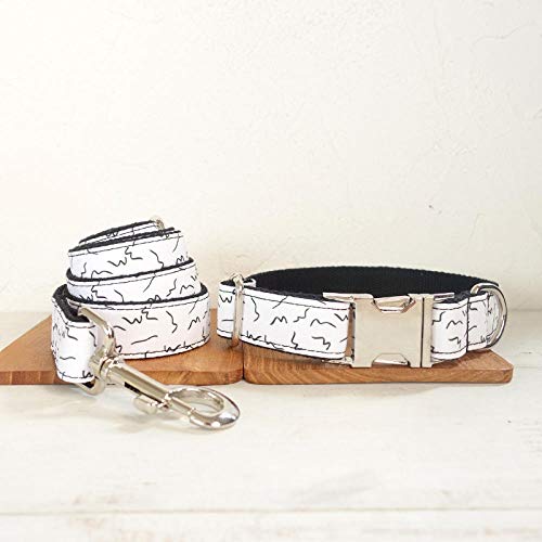Gulunmun Hundehalsband verstellbar personalisiert langlebig Nylon frei graviert ID Name weiß Marmor Muster Hundehalsband-Halsband_Leine_Set_S von Gulunmun