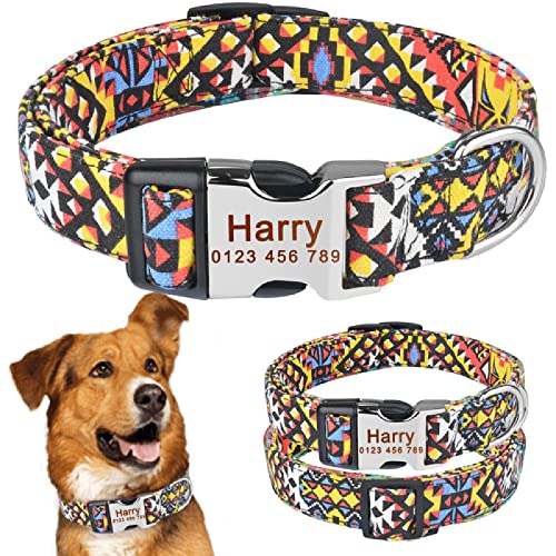 Personalisiertes Hundehalsband Durable Nylon Floral Custom Gravierter Junge Gilrl Hundename, M 30-47cm von Gulunmun