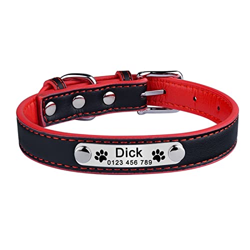 Personalisiertes Hundehalsband aus Leder, verstellbar, benutzerdefiniertes Hundehalsband, Heimtierbedarf, graviertes Etikett, Unisex-Welpen, klein, groß, Hundehalsband,schwarz,XS(22-28cm) von Gulunmun