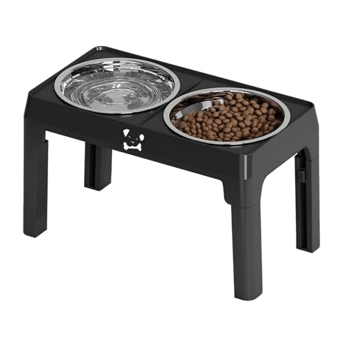Gungtj Hundefutter- Und Wassernapf Set | Edelstahl Hundenäpfe mit Ständer - Erhöhte Futterstation Fünf Höhen Verstellbar Für Kleine Mittlere Große Hunde Und Katzen von Gungtj