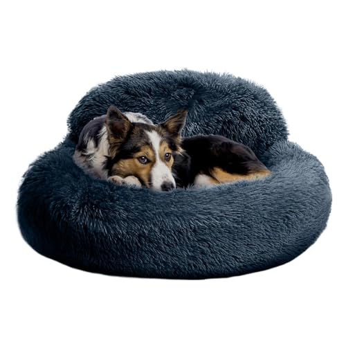 Gungtj Komfort-Hundebett, weiches, rundes Haustiersofa, erhöhte Kanten, rutschfeste Unterseite, Plüsch und beruhigendes Design für Nachtschlaf, stürmisches Wetter, tägliche Erholung, Wohnung von Gungtj