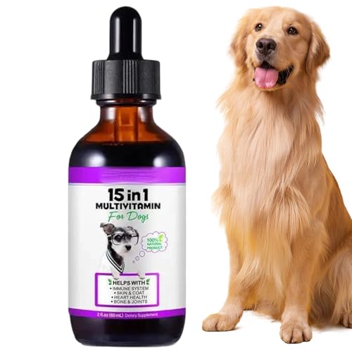 Hundepräparate Tropfen, 60 -ml -Welpen Hautgänzung zur Genesung, sanfte Formel -empfindliche Magen mit -Fettsäuren -Vitaminen, Tierpflegevorräte für Hüften, Gelenke, Zähne, Zuhause und täglich von Gungtj