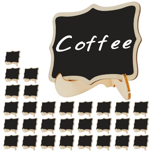 30 Stück Mini Kreidetafeln mit Ständer,Wiederverwendbare Mini Tafeln zum Beschriften,Holztafeln,für Bar Café Geburtstag Hochzeit(B,30pcs) von Guniata