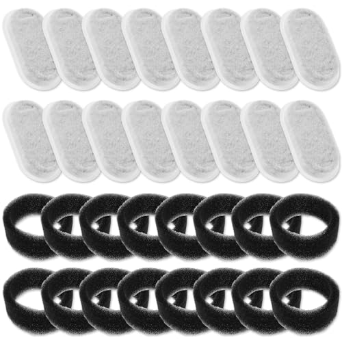 32 Stück Katzenbrunnen Filter,16 Kohlefilter und 16 Schwämmen,Ersatzfilter für Trinkbrunnen,Katzen Trinkbrunnen Filter,für Haustier Wasserspender(Schwarz+weiß,32pcs) von Guniata