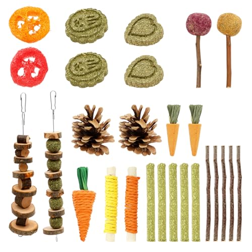 Guniata 27 Stück Kaninchen Spielzeug Beschäftigung,Hamster Kauspielzeug,Molarspielzeug,Chinchillas Spielzeug Kauspielzeug für Kaninchen,Meerschweinchen,Hamster,Chinchilla(27pcs) von Guniata