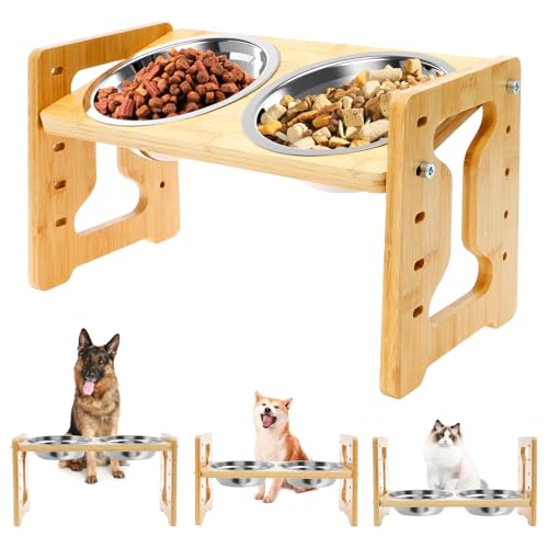 Hundenapf Erhöht,Verstellbarer Hundenapf Ständer,Rutschfestes Höhenverstellbar Futternapf Hund,Hundenapfständer mit 2 Edelstahlnäpfen 5 Einstellbare Höhen für Hunde Katzen(A) von Guniata
