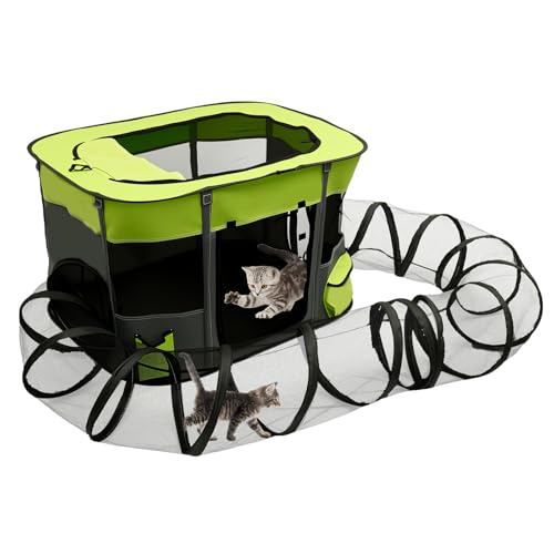 Katzenauslauf,Faltbarer Haustierstall Tragbarer Katzen Laufstall,Katzentunnel mit Reißverschluss und Seitentasche für Kätzchen,Welpen und Kaninchen(Grün) von Guniata