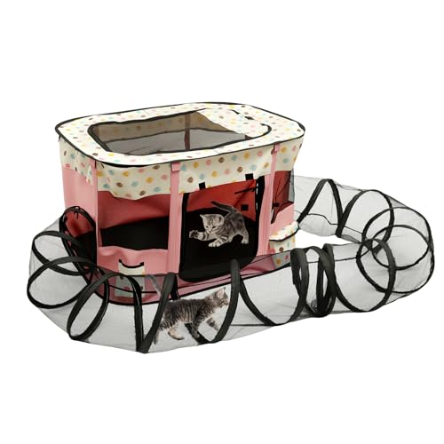Guniata Katzenauslauf,Faltbarer Haustierstall Tragbarer Katzen Laufstall,Katzentunnel mit Reißverschluss und Seitentasche für Kätzchen,Welpen und Kaninchen(Rosa) von Guniata