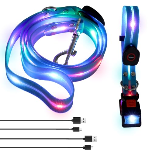 LED Hundeleine,Hundeleine für Hunde wasserdichte,Beleuchtete Hundeleine 1.2 m,für Nächtliche Spaziergänge für Große,Mittelgroße Haustiere Blinkende(Blau) von Guniata