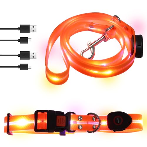 LED Hundeleine,Hundeleine für Hunde wasserdichte,Beleuchtete Hundeleine 1.2 m,für Nächtliche Spaziergänge für Große,Mittelgroße Haustiere Blinkende(Orange) von Guniata