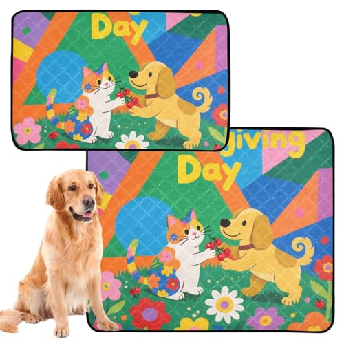 2 Stück Katzen-Haustiermatte, Schlammmatten für Hunde, groß, waschbar, rutschfeste Bodenmatte für Rasen, 61 x 91,4 cm + 91,4 x 106,7 cm, Erntedankfest mit Katze und Hund 2 Stück Katzen-Haustiermatte, Schlammmatten für Hunde, groß, waschbar, rutschfeste Bodenmatte für Rasen, 61 x 91,4 cm + 91,4 x 106,7 cm, Erntedankfest mit Katze und Hund von GuoChe