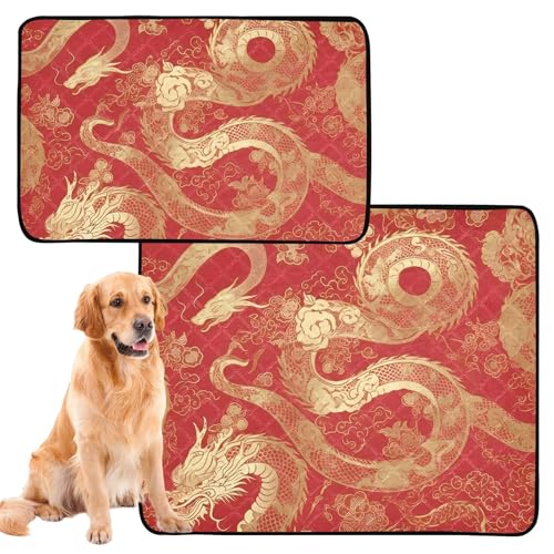 2 x Hunde-Uriniertablett für den Innenbereich, rutschfest, für Sofa, 61 x 91,4 cm + 91,4 x 106,7 cm, goldener Drache auf Rot 2 x Hunde-Uriniertablett für den Innenbereich, rutschfest, für Sofa, 61 x 91,4 cm + 91,4 x 106,7 cm, goldener Drache auf Rot von GuoChe