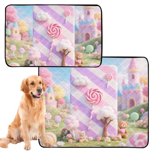 2 x Hunde-Uriniertablett für den Innenbereich, rutschfeste Bodenmatte für den Außenbereich, 61 x 91,4 cm + 91,4 x 106,7 cm, Süßigkeitenland-Muster 2 x Hunde-Uriniertablett für den Innenbereich, rutschfeste Bodenmatte für den Außenbereich, 61 x 91,4 cm + 91,4 x 106,7 cm, Süßigkeitenland-Muster von GuoChe