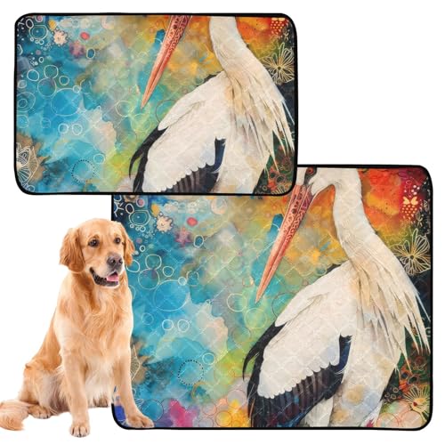 2 x Hundematte für den Boden, rutschfeste Matte für Hundebett, 61 x 91,4 cm + 91,4 x 106,7 cm, Storch, bunter Kunstdruck von GuoChe