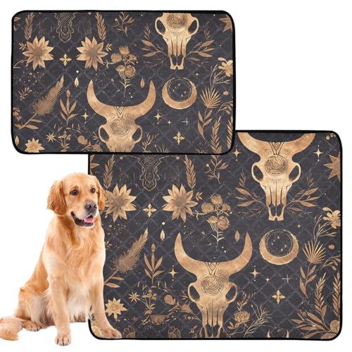 3 Stück Hunde-Pee Rug Large Washable Pee Pads for Dogs Anti Slip Rug for Airline Crate 50.8x61.0 cm Ethereal Boho Seamless Pattern with Rose Gold Bull Skull and Line Art Shapes von GuoChe
