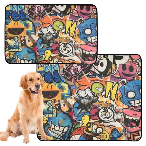 3 x pinkelfeste Hundematte für Hunde, waschbar, rutschfeste Matte für den Innenbereich, 50,8 x 61 cm, Graffiti-Muster, buntes Muster von GuoChe