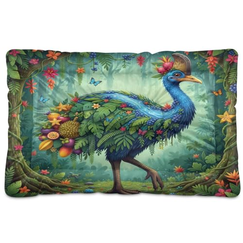 Cassowary Hundebett, Motiv: tropischer Regenwald, Collage, waschbar, rutschfest, weich, bequem, für mittelgroße und große Hunde, 91,4 x 61 cm von GuoChe