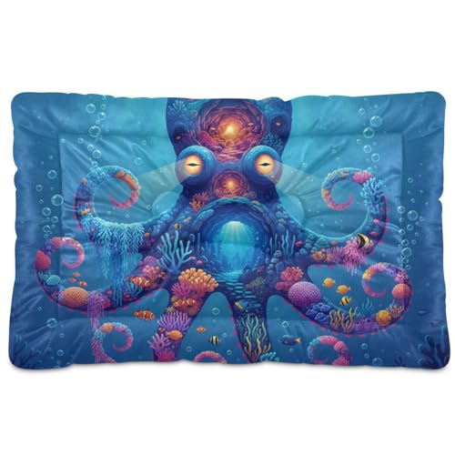 Cephalopod Coral Garden Collage Hunde- und Katzenbett, waschbar, weich, bequem, rutschfeste Unterseite, für mittelgroße und große Hunde, 91,4 x 61 cm von GuoChe
