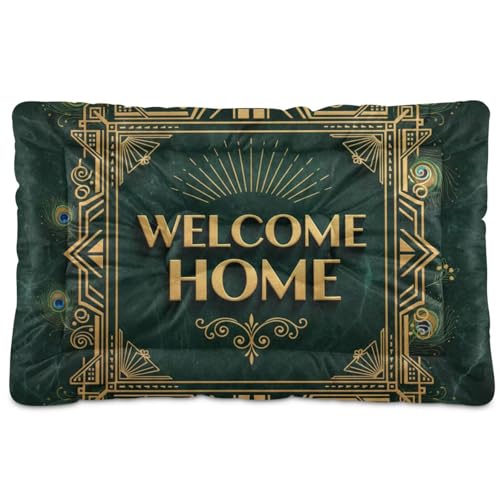 GuoChe Art Deco Welcome Home Hunde- und Katzenbett, waschbar, weich, rutschfest, für mittelgroße und große Hunde, 91,4 x 61 cm von GuoChe
