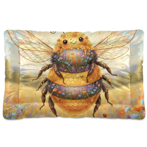 GuoChe Bee Wildflower Meadow Collage Hunde-Schlafmatratze, waschbar, weich, bequem, rutschfeste Unterseite, für mittelgroße und große Hunde, 91,4 x 61 cm von GuoChe