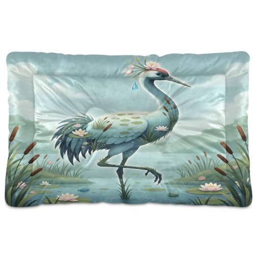GuoChe Crane Misty Marshland Collage waschbare Haustiermatratze, rutschfest, weich, bequem, für mittelgroße und große Hunde, 91,4 x 61 cm von GuoChe