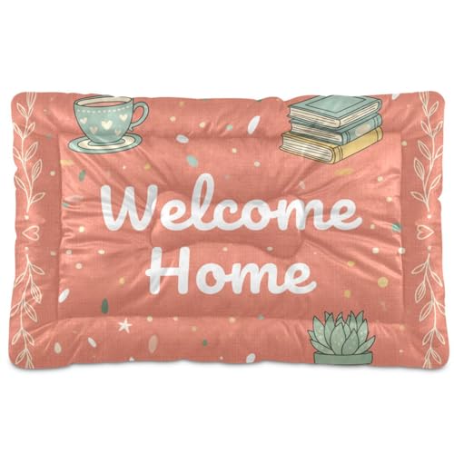 GuoChe Cute Welcome Home Hundebox-Unterlage, waschbar, weich, rutschfest, für große, mittelgroße und kleine Hunde, 91,4 x 61 cm von GuoChe