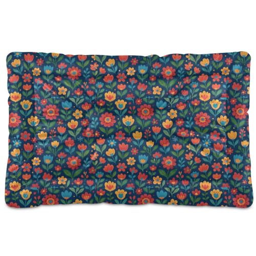 GuoChe Folk Art Hundehütte mit Blumenmuster, waschbar, weich, rutschfest, für mittelgroße und große Hunde, 91,4 x 61 cm GuoChe Folk Art Hundehütte mit Blumenmuster, waschbar, weich, rutschfest, für mittelgroße und große Hunde, 91,4 x 61 cm von GuoChe